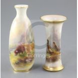 Two Royal Worcester hand painted small vases, c.1937, the first painted by Harry Stinton with