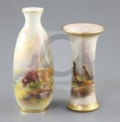 Two Royal Worcester hand painted small vases, c.1937, the first painted by Harry Stinton with