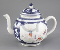 A large Chinese famille rose teapot and cover, late Qianlong period, painted with luohan in