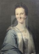 Early 18th Century English Schooloil on canvasPortrait of a lady wearing a blue dress and pearls