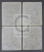 Eleven German porcelain lithophanes, late 19th century, depicting landscapes, figures in