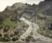 § Sir Kyffin Williams RA KBE (1918-2006)oil on canvasMountain path Provenance; given by the artist