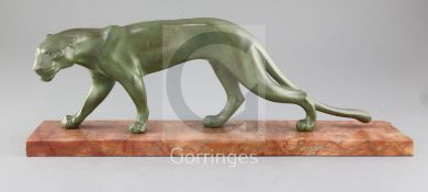 M. Font. An Art Deco bronzed model of a panther, on signed original marble plinth, 18.75in.