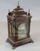 An early 20th century mahogany chiming bracket clock, the George III style case with applied gilt