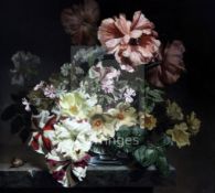§ Bennett Oates (1928-2009)oil on panelStill life of flowers in a glass vase, on a ledge,signed18