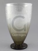 An Art Deco Schneider clear and frosted smoky etched glass vase, 1920's, decorated with floral