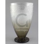 An Art Deco Schneider clear and frosted smoky etched glass vase, 1920's, decorated with floral