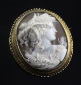 A late 19th/ early 20th century gold mounted oval cameo brooch, carved with the bust of Ceres to