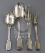 A matched part canteen of 19th century silver fiddle pattern flatware, comprising eighty one