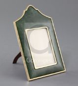 A George V 9ct gold and nephrite mounted photograph frame by Percy Edwards Ltd, of rectangular