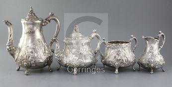 A good Victorian Elkington & Co silver four piece tea and coffee service, of pear form and