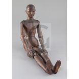 A late 19th / early 20th century carved wood artist's lay figure, 19.25in.