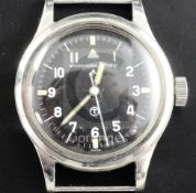 A 1950's stainless steel IWC military issue MkII Pilots manual wind wrist watch, with black Arabic