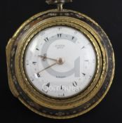 A George III gilt metal and tortoiseshell triple case verge pocket watch for the Turkish market,