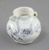 A Chinese blue and white globular jarlet, Yuan dynasty, painted with a band of floral sprays with