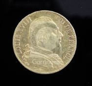 A French 20 Franc gold coin, 1814A, Louis XVIII, bare head, crown wreath to reverse, 6.4g, GVF