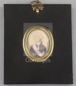 John Smart (1742-1811)watercolour on cardMiniature of a Knight of the Realm, wearing a pink sash1.75