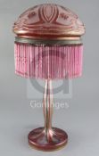 An unusual Bohemian Art Nouveau ruby overlaid clear glass lamp base and shade, c.1905, the