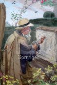 May Furniss (Mrs W. Shackleton) Exh.1898-1940watercolourWilliam Shackleton in his garden carving a