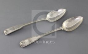 A pair of mid 19th century Chinese silver double struck fiddle, thread and shell pattern basting