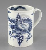 A Worcester 'The Dragon' pattern blue and white mug, c.1760-5, the interior of the mug with the