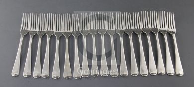 A set of eighteen George IV Irish silver Old English pattern dessert forks by Joshua Buckton,