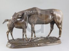 Pierre Lenordez (1814-1892). A bronze group of a mare and foal, signed in the bronze with