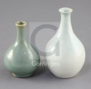 A Chinese Qingbai style bottle vase and a small Jun type green glazed bottle vase, possibly 17th /