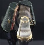 A cased 19th century continental gold and frosted glass spy glass, of conical shape, with suspension