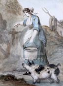 Henry William Bunbury (1750-1811)watercolourA woman carrying a bucket with a pig at her sideSpink