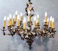 A 19th century ormolu five branch chandelier, formed of acanthus scrolls interspersed with