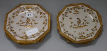 Seven octagonal faience plates