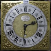 A George III hour longcase clock movement, with square brass dial signed John Bonsall, Breason 29cm