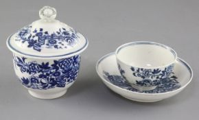 A Worcester fence pattern teabowl and saucer, and a similar sugar bowl and cover, c.1770, 12.5cm and