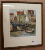 Walter M. Cuthill (fl. 1929-1946), gouache, 'Newhaven Harbour, Edinburgh' and another, 'John Knox'
