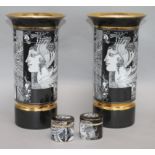 A pair of Endre Szasz (1926-2003) for Hollohaza, black & white printed cylindrical vases and a