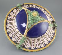 A Victorian majolica hanging jardiniere, probably Minton, the underside decorated with floret