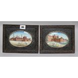 Indian School, pair of gouache on ivory, views of the Red Fort at Agra, 9 x 13cm