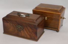 A George III mahogany tea caddy and a Regency rosewood caddy.