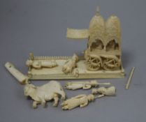 An Indian ivory ox and carriage group