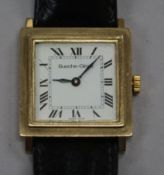 A 9ct gold Bueche Girod square cased manual wind dress wrist watch.