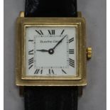 A 9ct gold Bueche Girod square cased manual wind dress wrist watch.