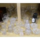 A collection of 19th century and later cut, plain and engraved glassware, including various toilet