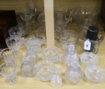 A collection of 19th century and later cut, plain and engraved glassware, including various toilet