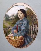 Richard Peter Richards (1840-1877)watercolourYoung woman holding a basket of applesapparently