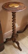 A burr walnut barley twist plant stand W.41cm