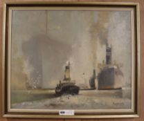 Philip Bo..., oil on canvas, Tug and steamers, signed, formerly owned by Cecil Rochfort D'Oyly