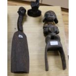 A Ghana tribal figure, a bell and a bust tallest 22cm