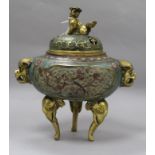 A Chinese gilt bronze and cloisonne enamel tripod censer