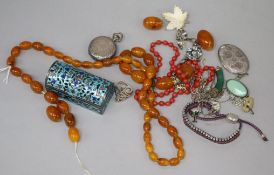 Mixed items including silver jewellery, silver and enamel box, silver fob watch and other items